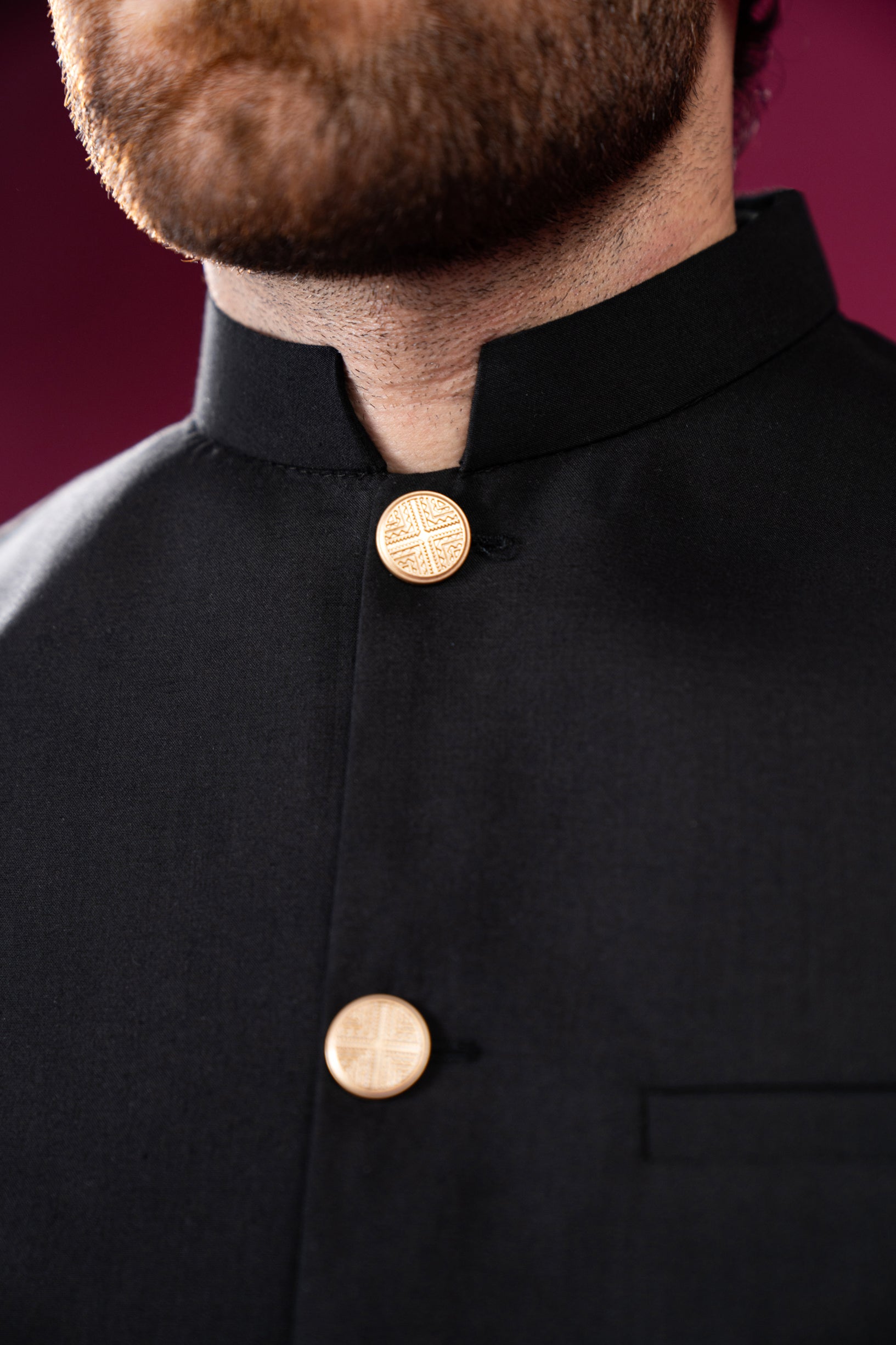 Black Blended Straight-Cut Waistcoat Kurta (2-Piece) - Image 2