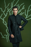 Black Embroidered Blended Waistcoat Kurta Set (3-Piece) - Image 4