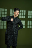 Black Embroidered Blended Waistcoat Kurta (2-Piece) - Image 2