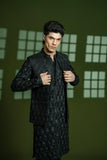 Black Embroidered Blended Waistcoat Kurta (2-Piece) - Image 4