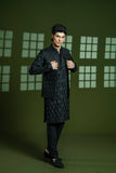 Black Embroidered Blended Waistcoat Kurta (2-Piece) - Image 5