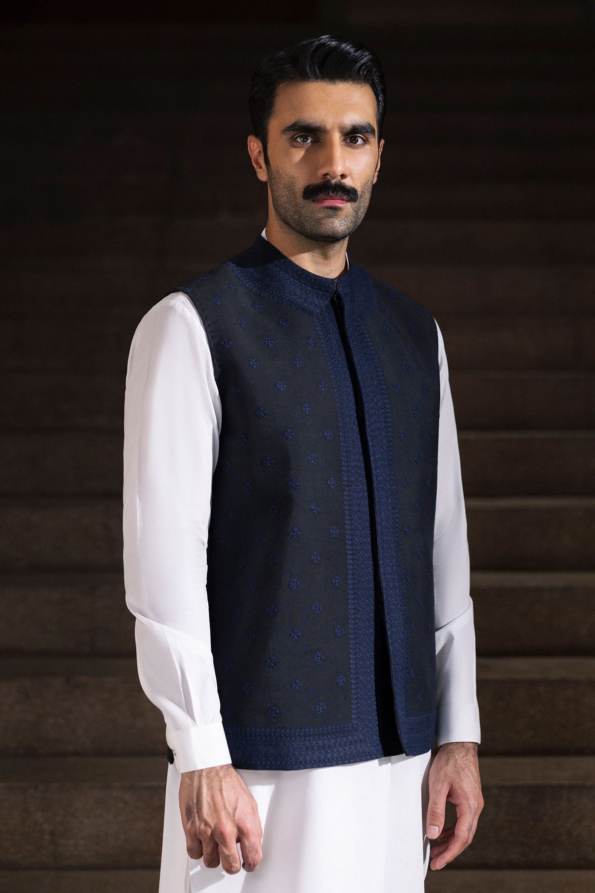 Black Embroidered Suiting Waistcoat (3-Piece) - Image 2