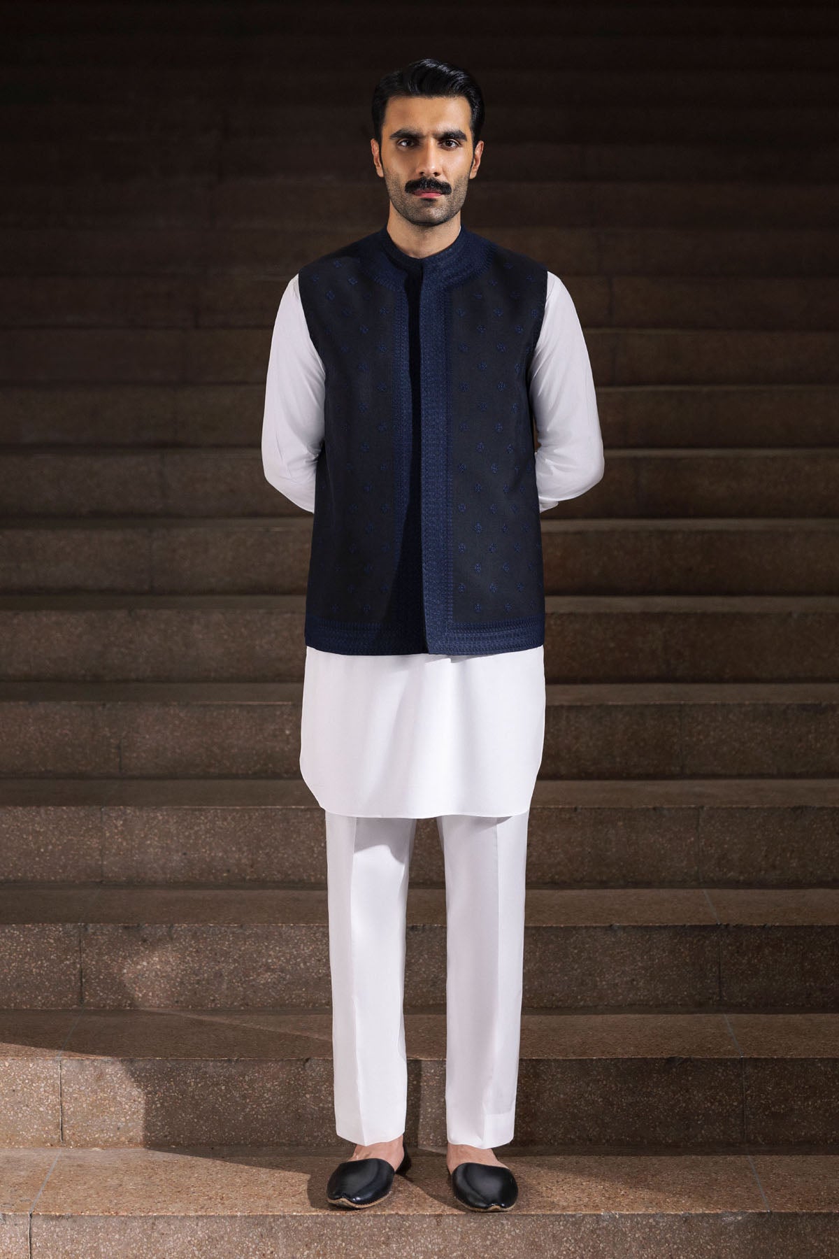 Black Embroidered Suiting Waistcoat (3-Piece) - Image 3