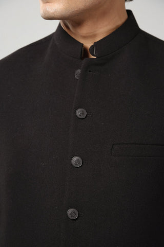 Black Warm Cotton Waistcoat Kurta Set (3-Piece) - Image 3