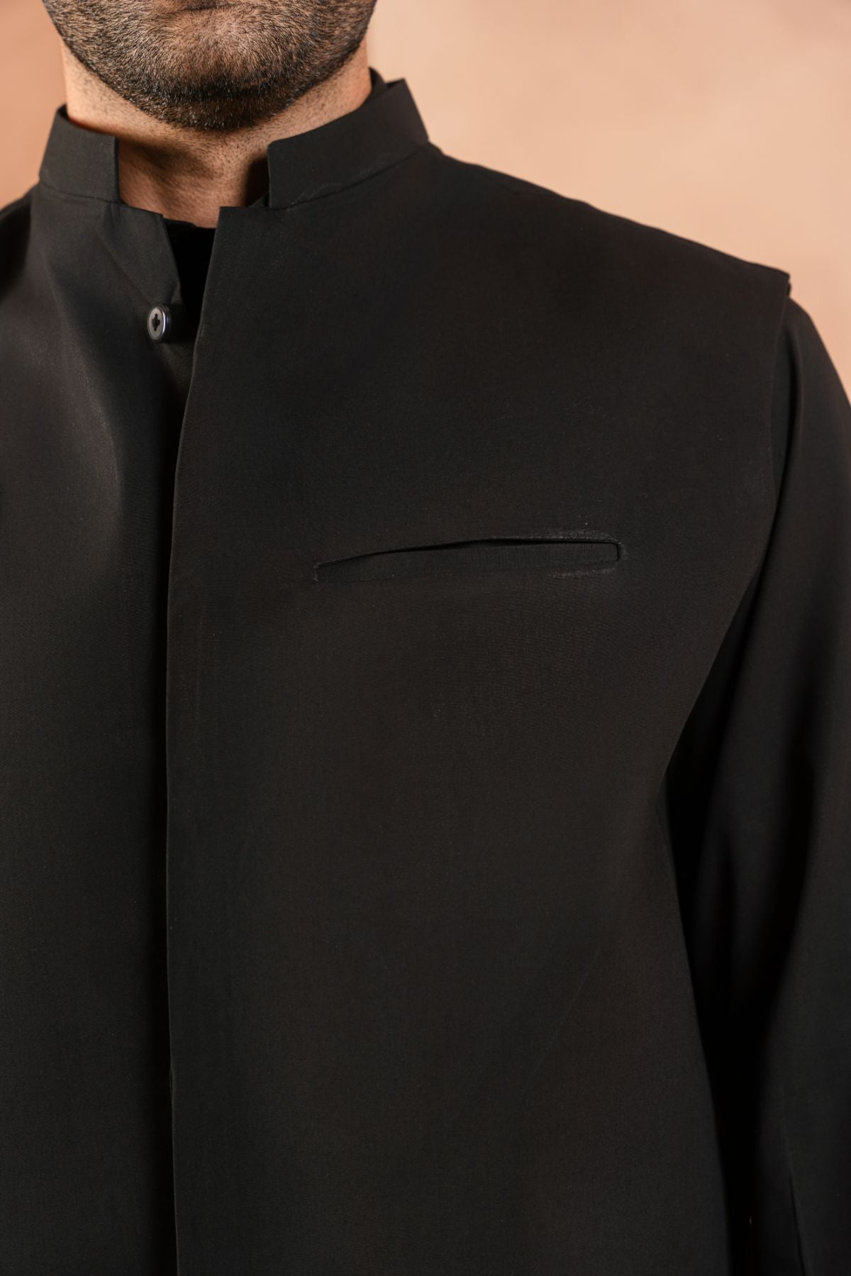 Black Luxury Cotton Waistcoat Kurta Set (3-Piece) - Image 2