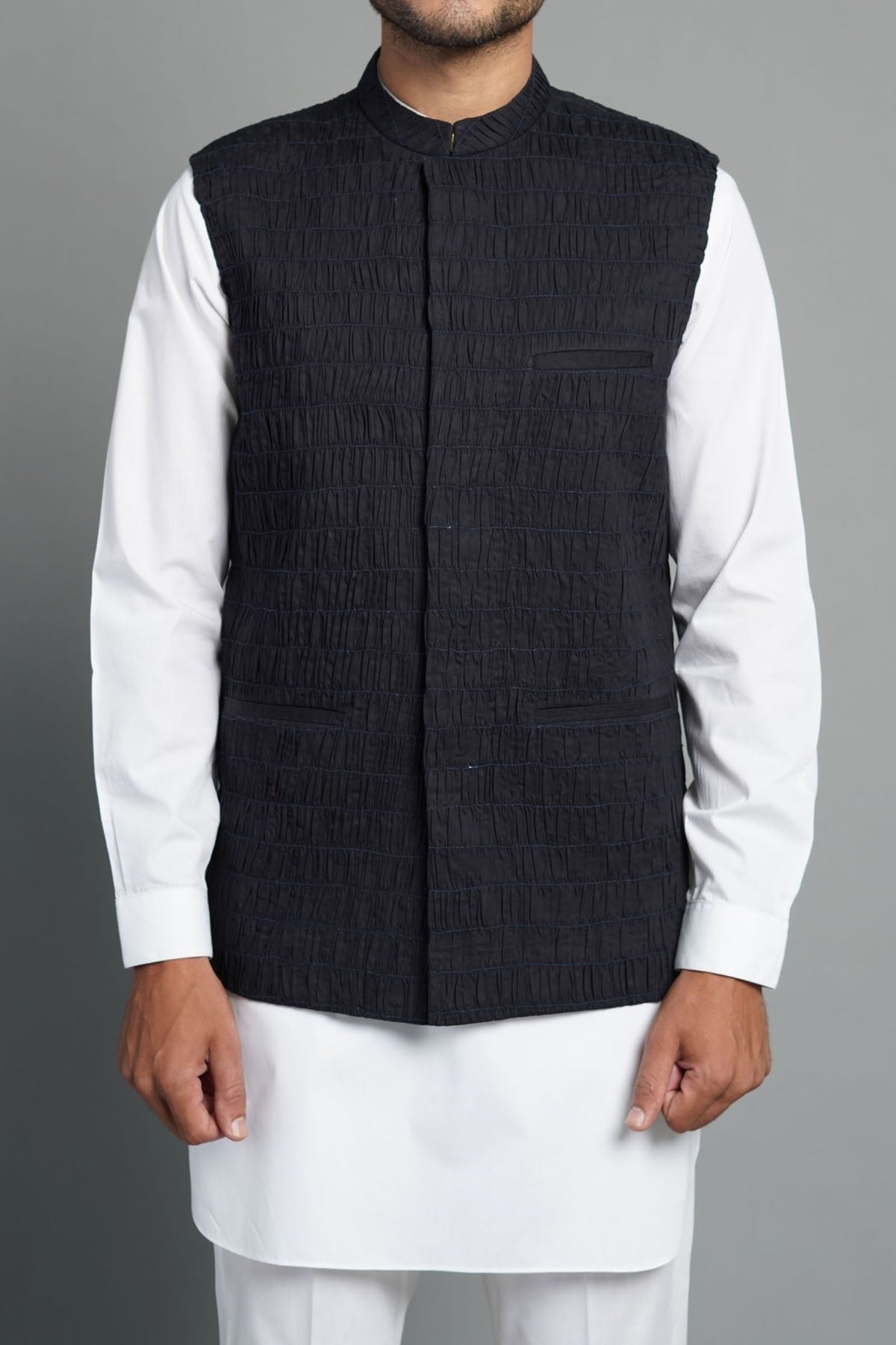 Black Crushed Egyptian Cotton Waistcoat (3-Piece) - Image 1