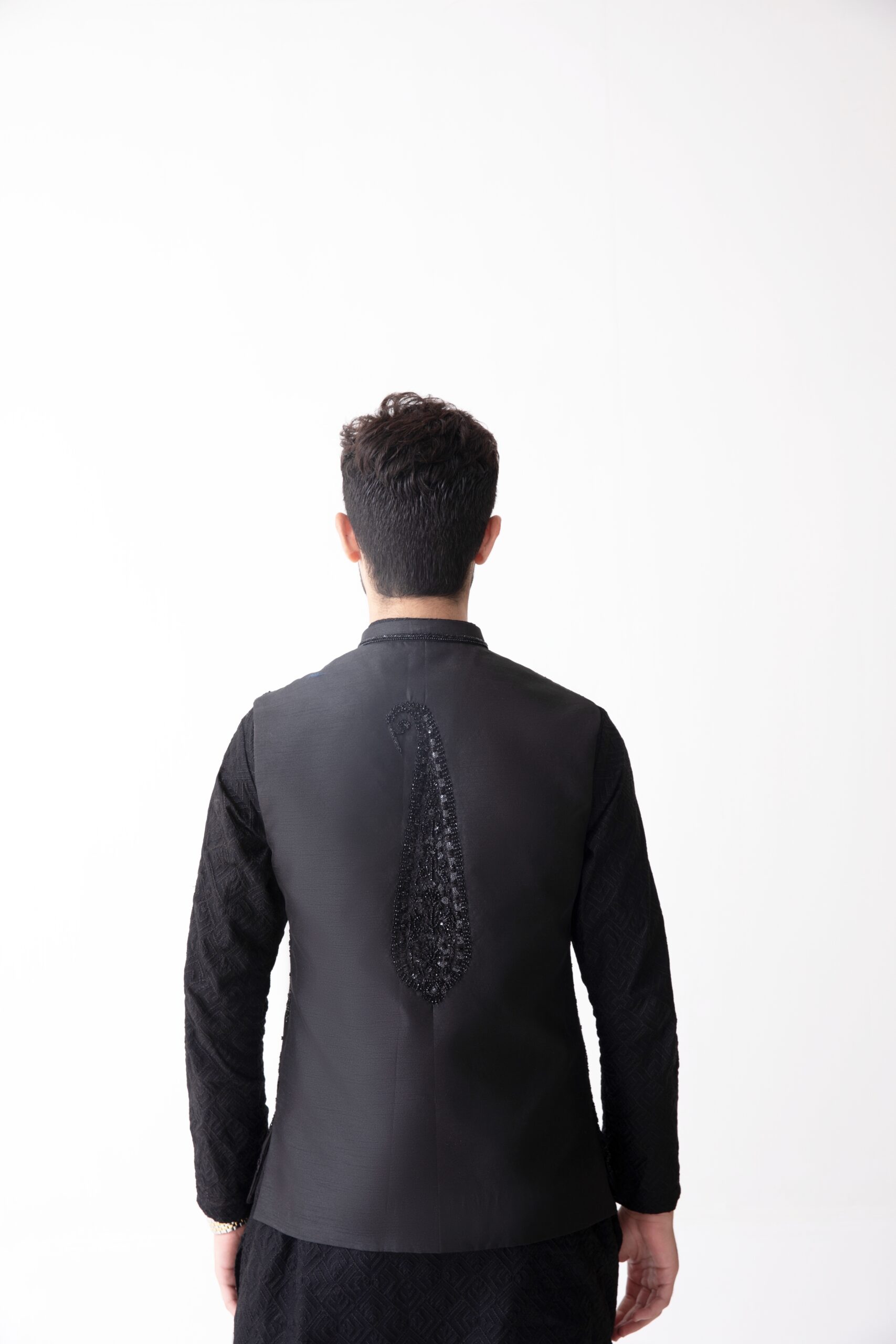 Black Hand-Embellished Waistcoat Kurta Set (3-Piece) - Image 2