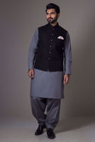Black Embroidered Raw Silk Waistcoat (3-Piece) - Image 5