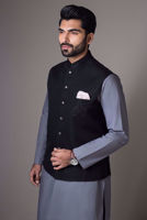 Black Embroidered Raw Silk Waistcoat (3-Piece) - Image 6