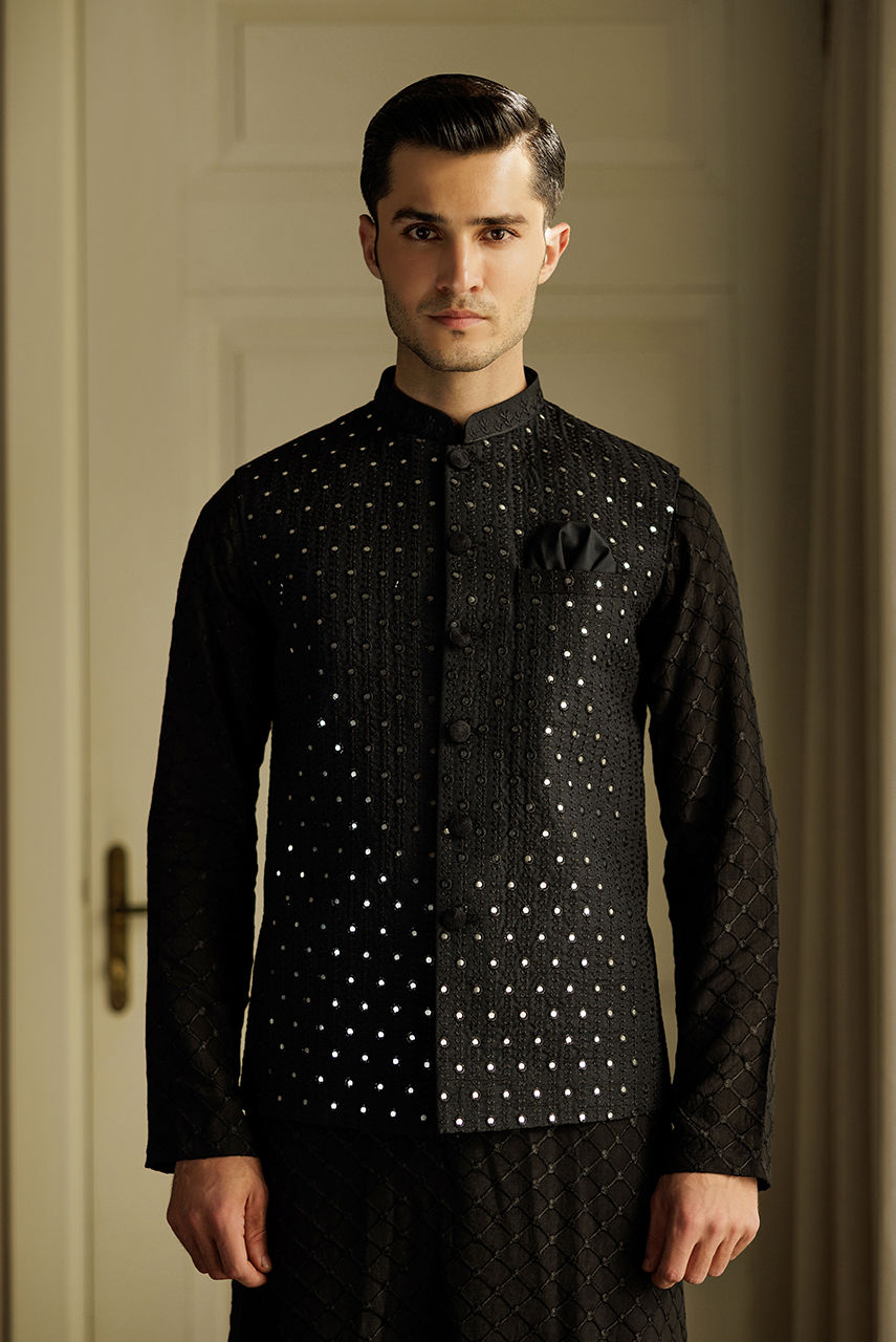 Black Embroidered Silk-Blend Waistcoat (3-Piece) - Image 2