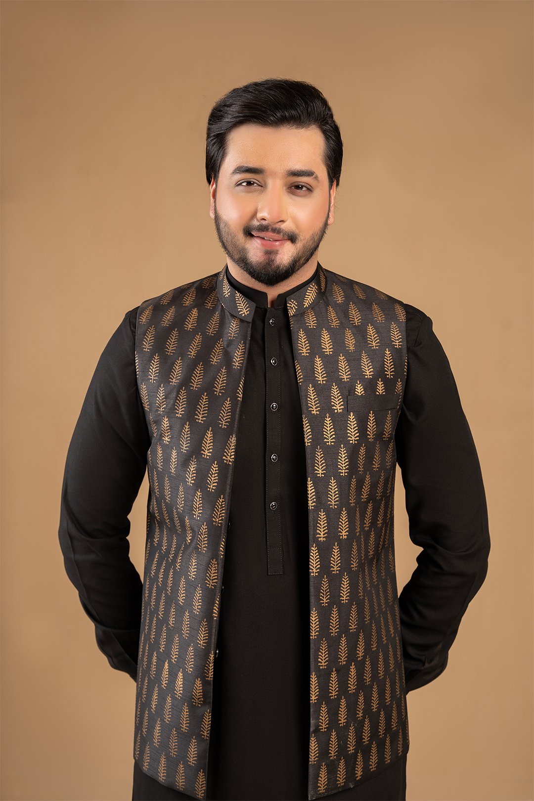 Black Embroidered Silk Waistcoat (3-Piece) - Image 3