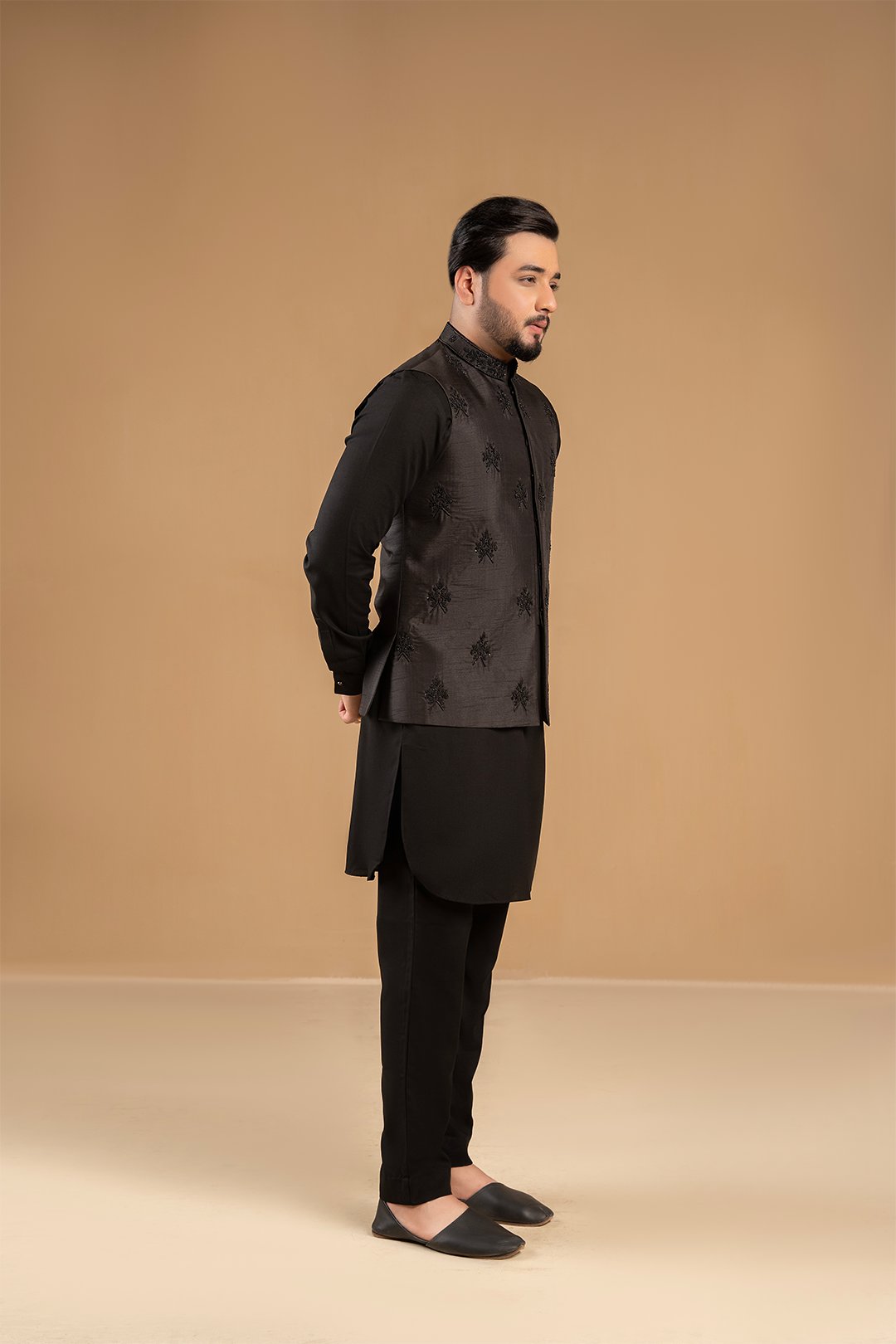 Black Embroidered Silk Waistcoat (3-Piece) - Image 3