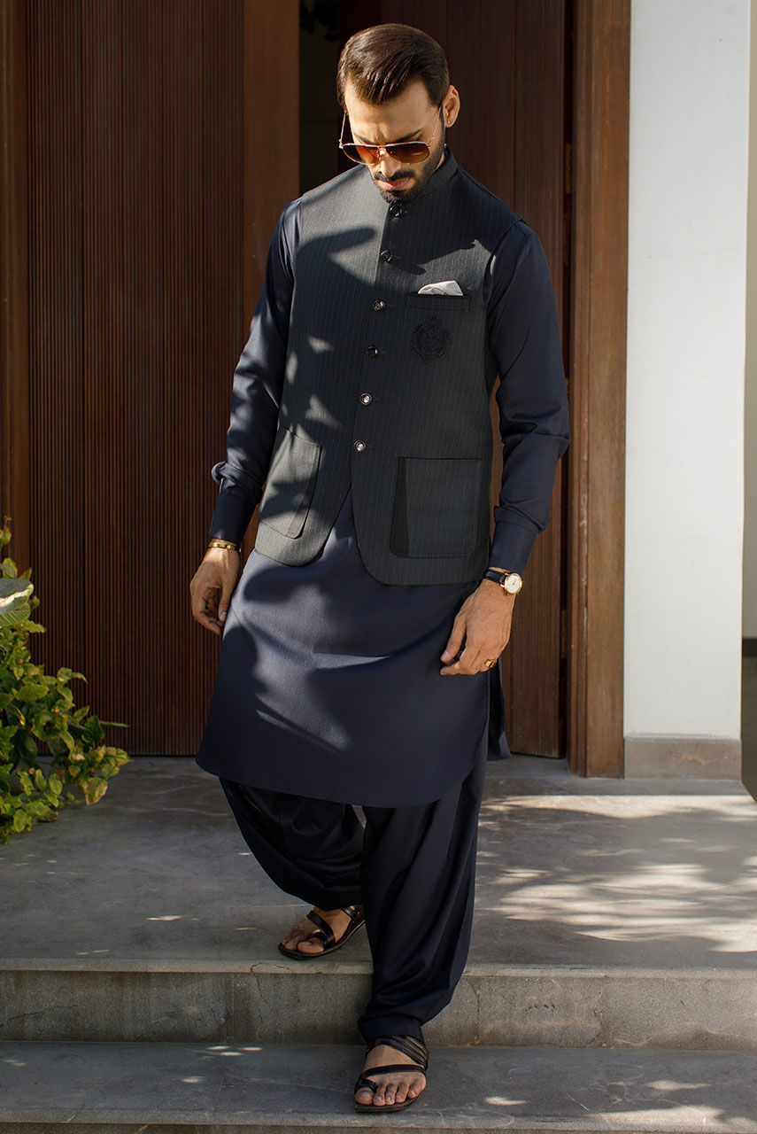 Greyish Black Pinstripe Suiting Waistcoat (2-Piece) - Image 1