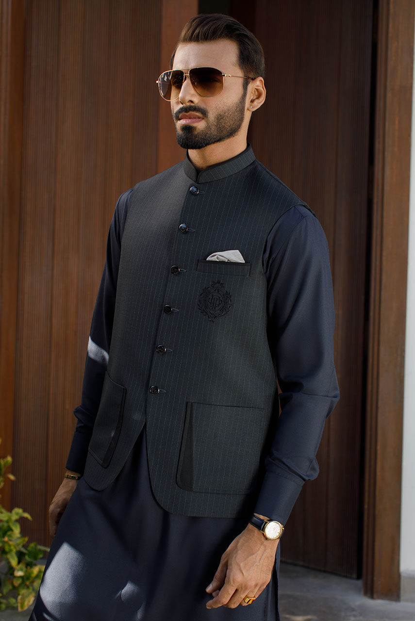 Greyish Black Pinstripe Suiting Waistcoat (2-Piece) - Image 2