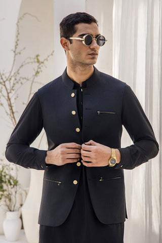 Black Gold-Tone Suiting Waistcoat Kurta (2-Piece) - Image 5