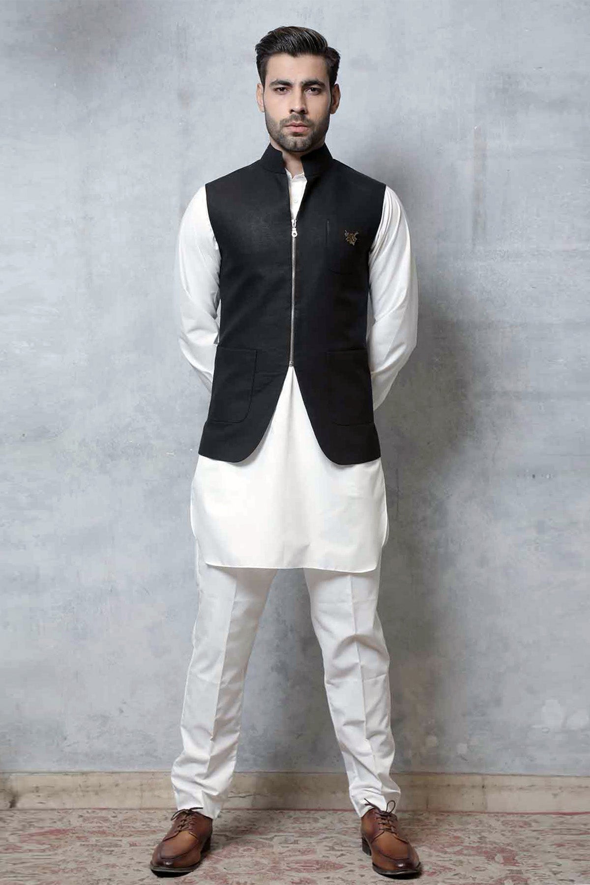 Black Embroidered Suiting Waistcoat (3-Piece) - Image 1