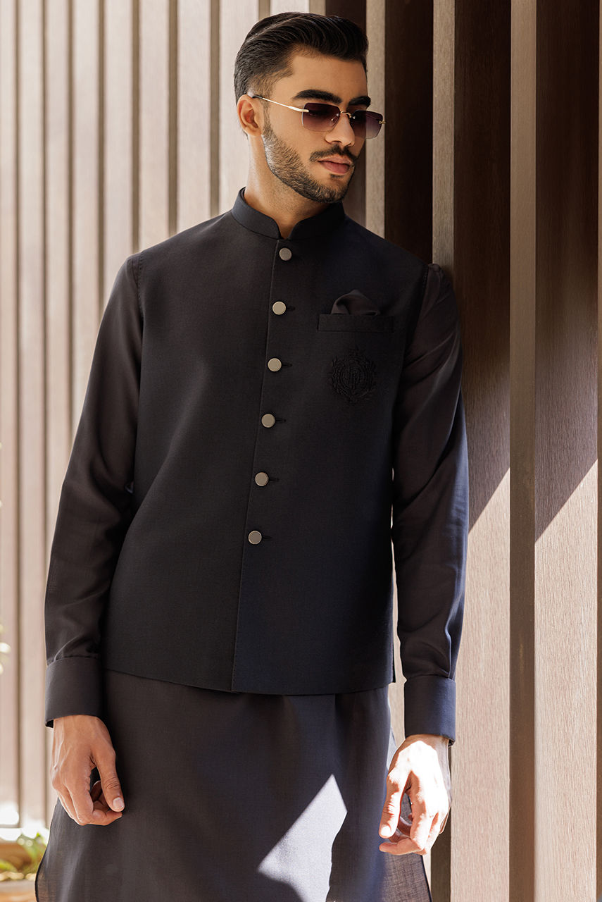 Black Thread Work Suiting Waistcoat (Waistcoat Only) - Image 3
