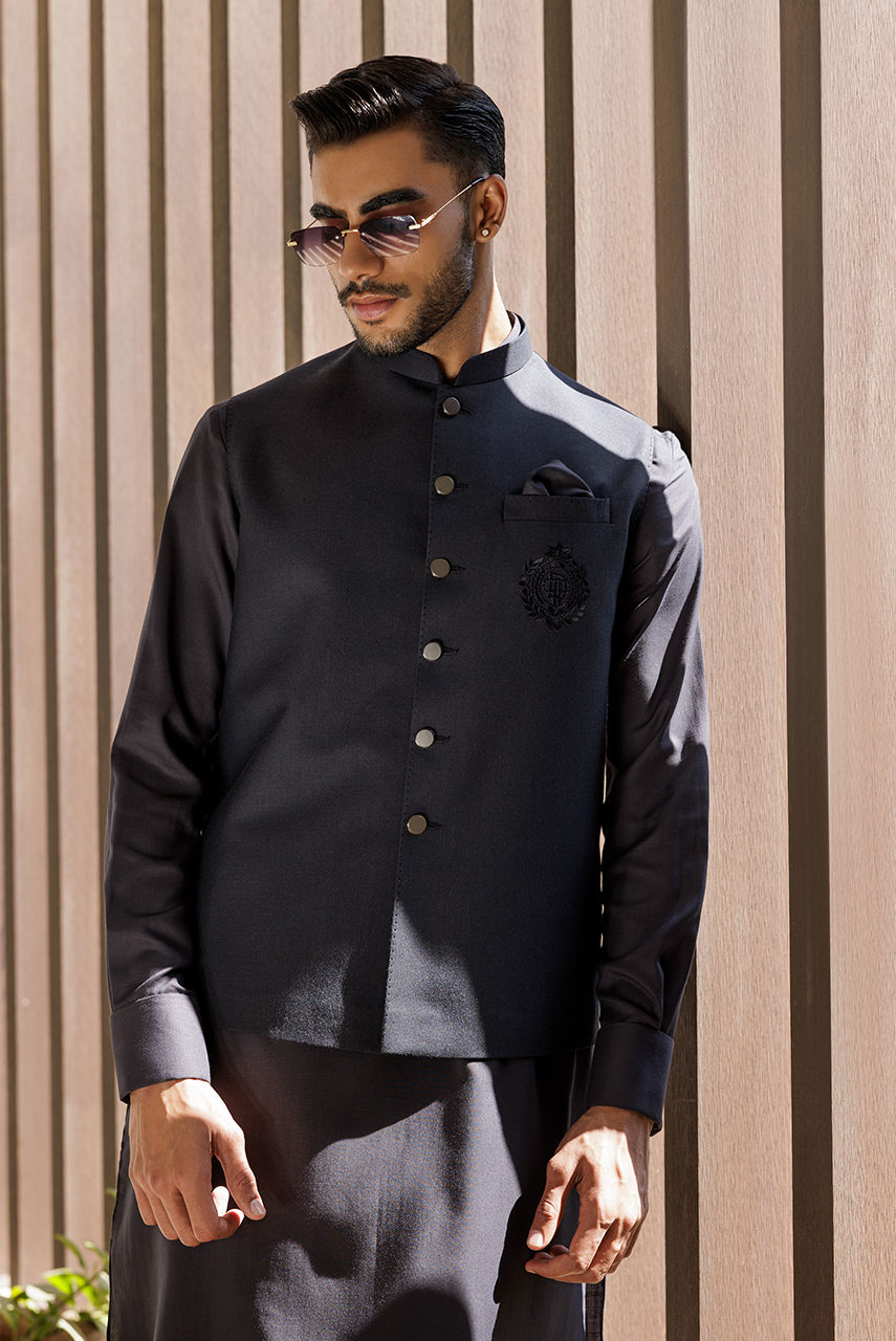 Black Thread Work Suiting Waistcoat (Waistcoat Only) - Image 4