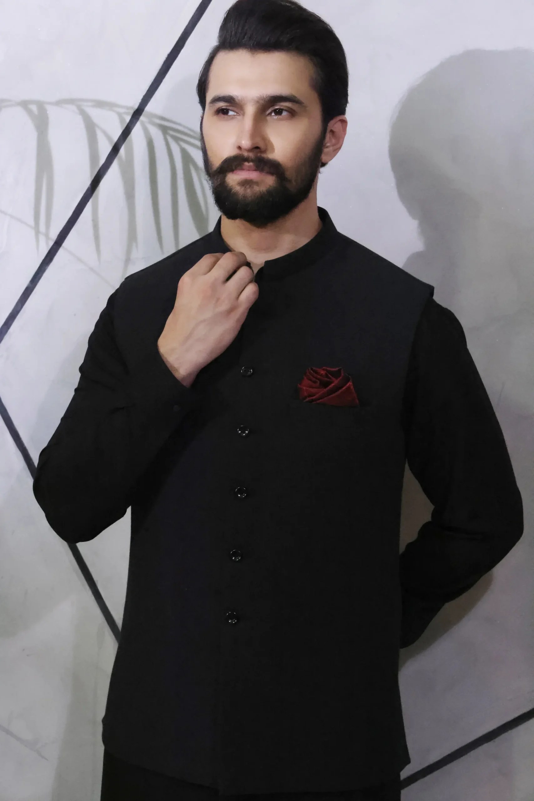 Black Tailored Suiting Waistcoat Kurta Set (3-Piece) - Image 1