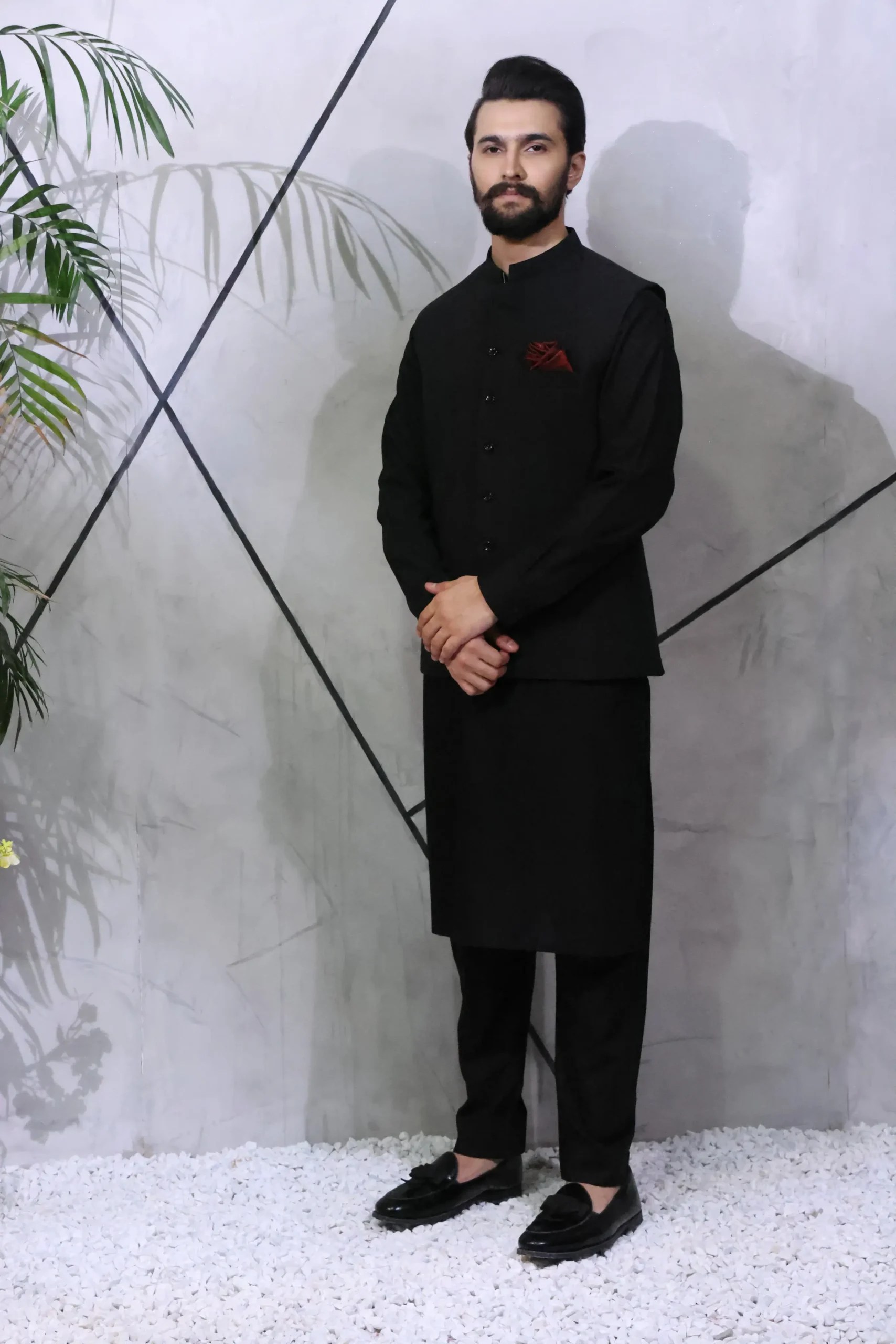 Black Tailored Suiting Waistcoat Kurta Set (3-Piece) - Image 2