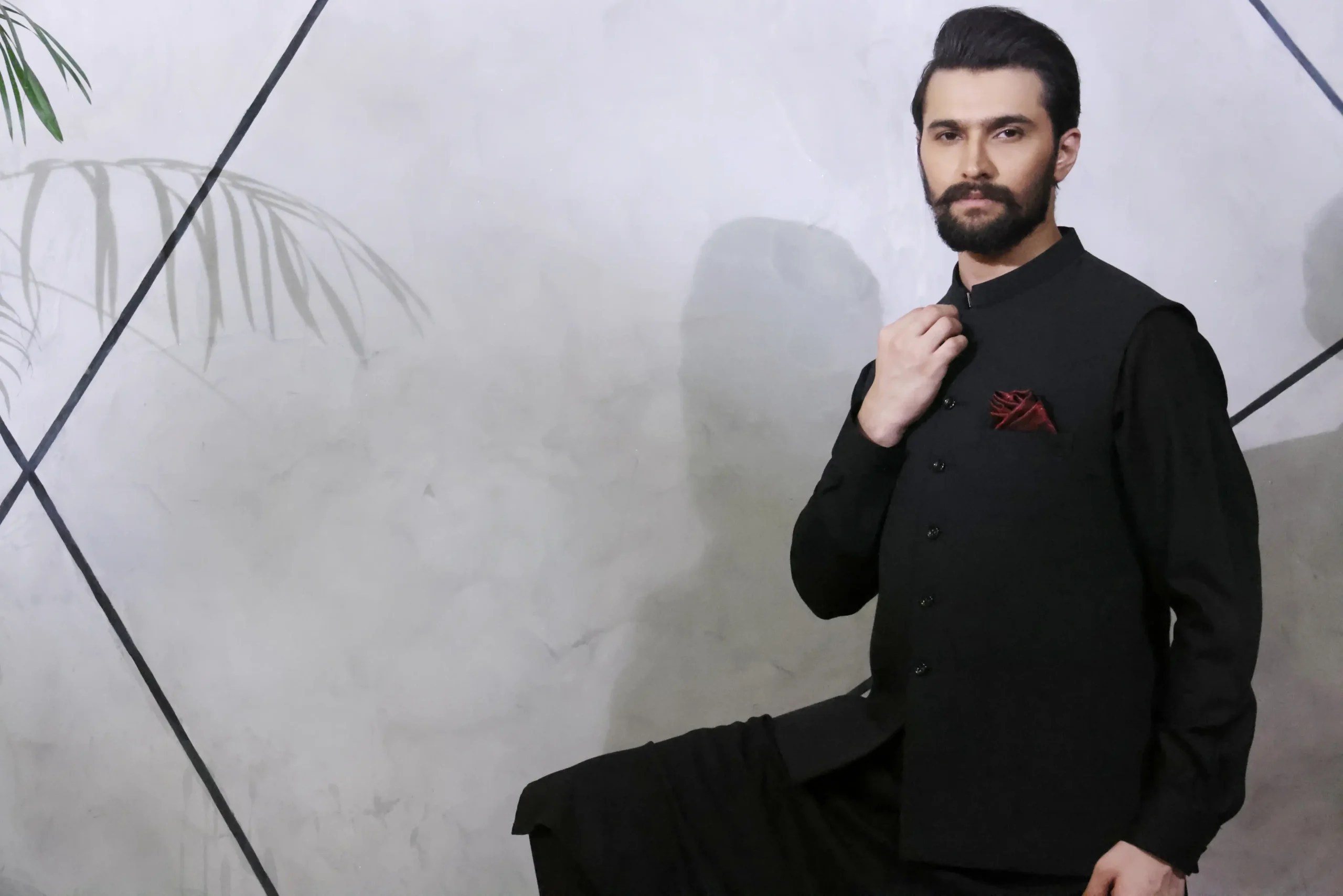 Black Tailored Suiting Waistcoat Kurta Set (3-Piece) - Image 3