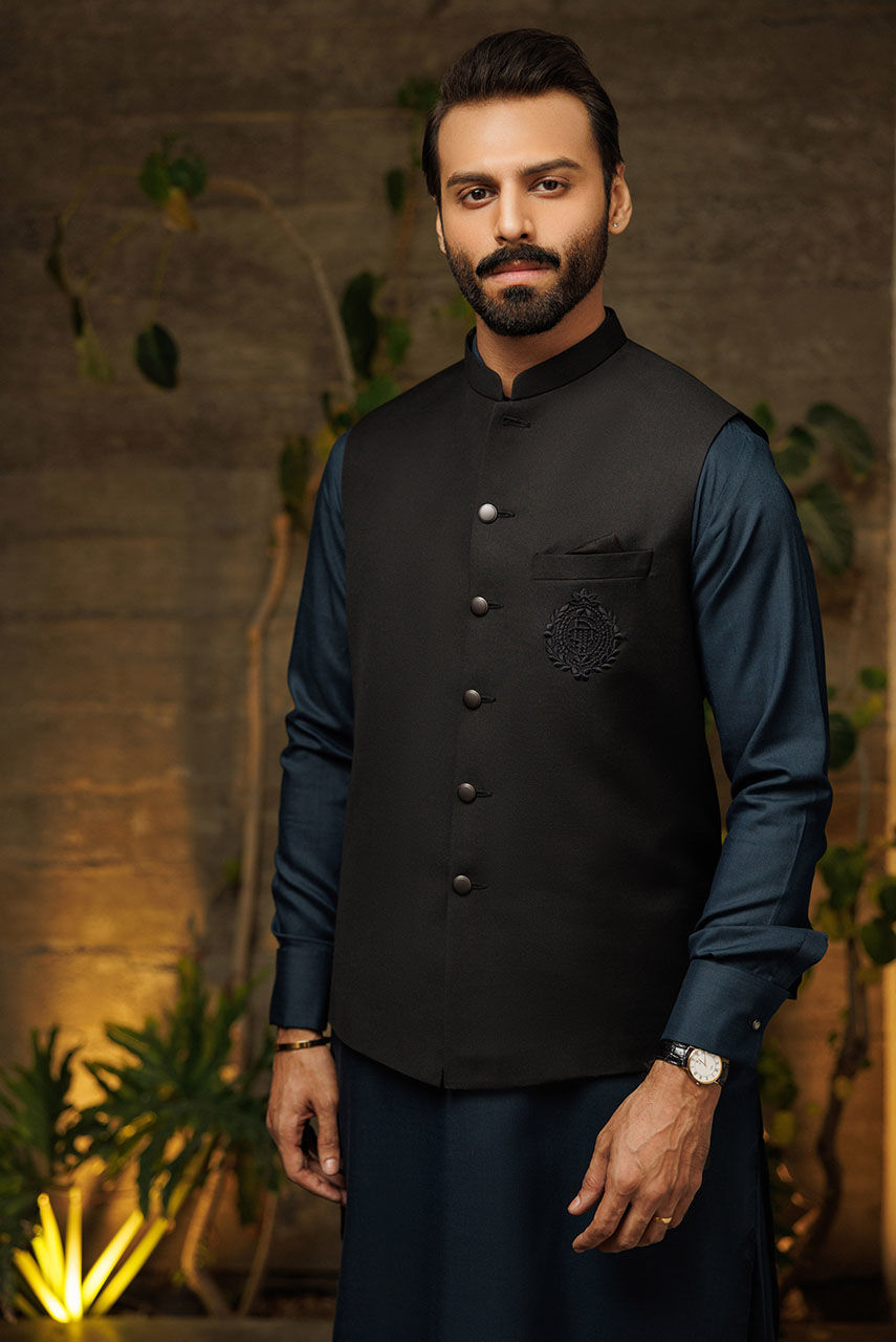 Black Embroidered Suiting Waistcoat (1-Pc) - Image 1