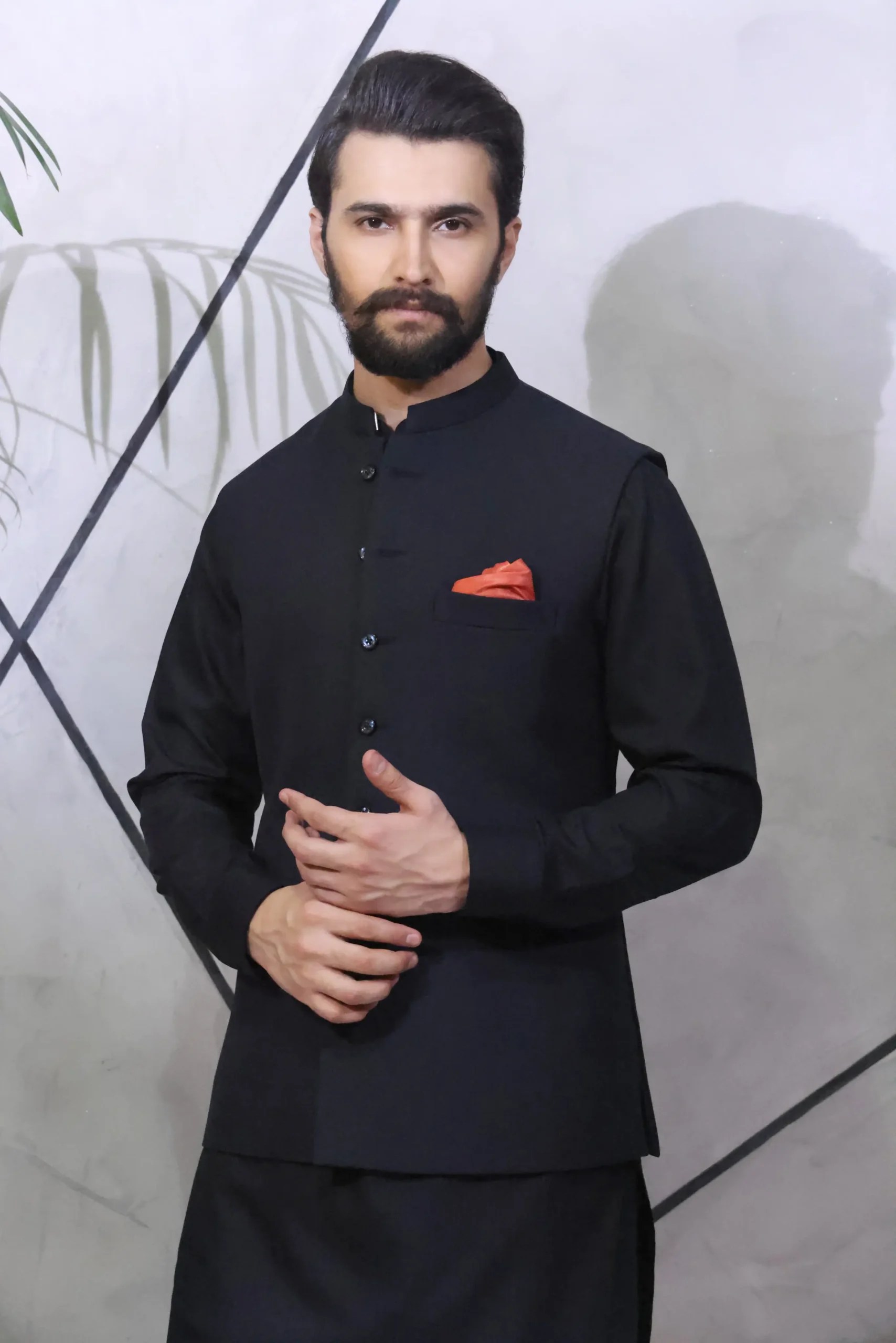 Ink Black Tailored Suiting Waistcoat Kurta (3-Piece) - Image 1