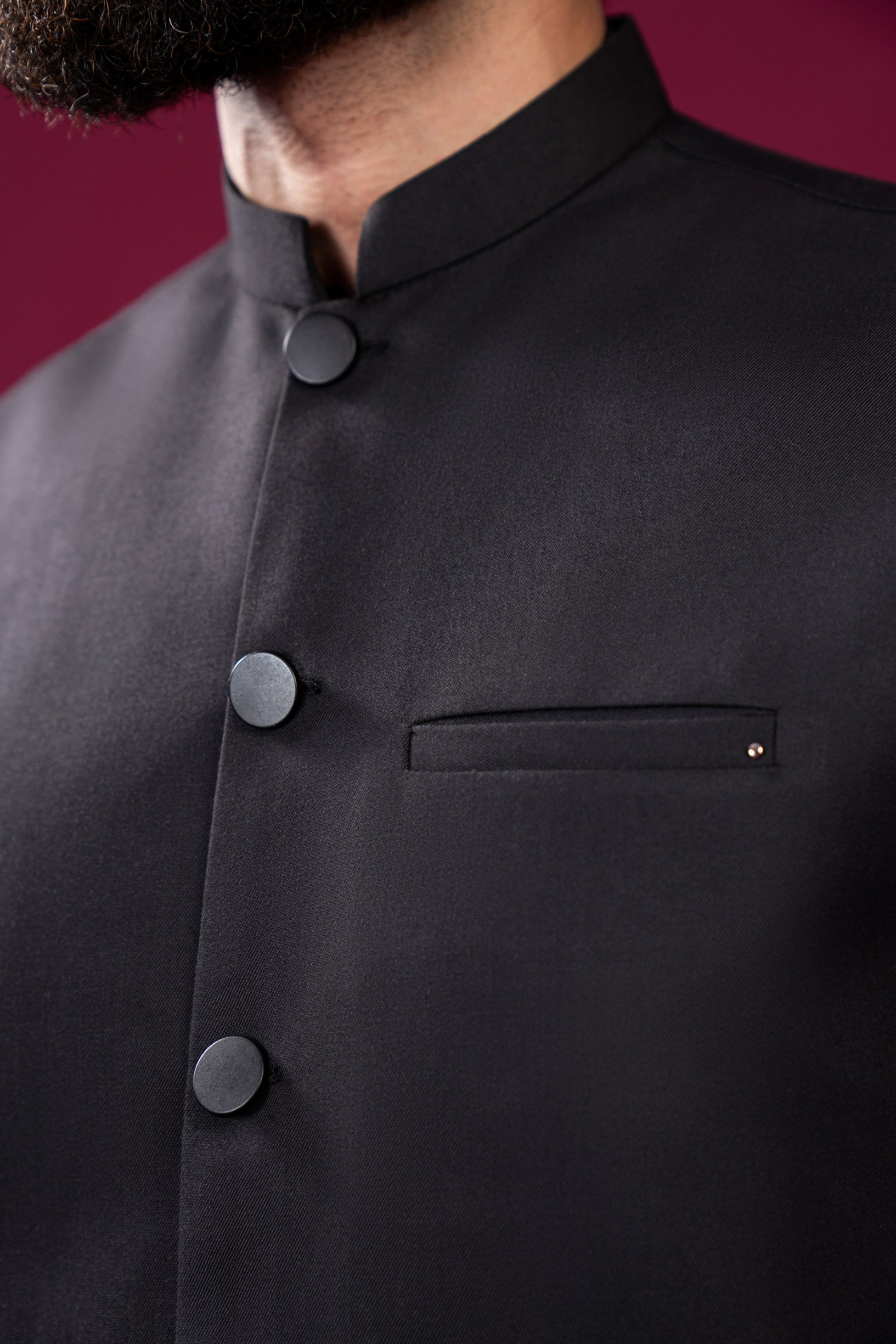 Black Blended Waistcoat Kurta 3-Piece - Image 5