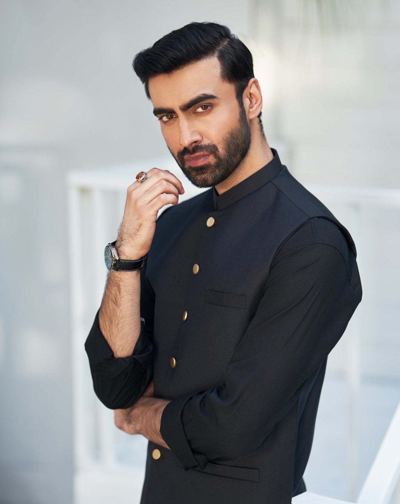 Black Blended Waistcoat Kurta 3-Piece - Image 1
