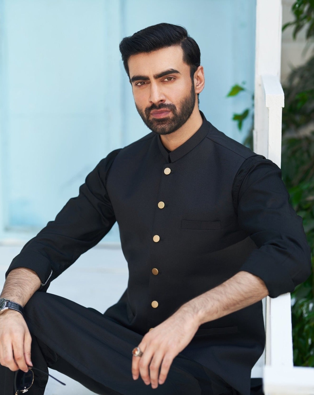 Black Blended Waistcoat Kurta 3-Piece - Image 6