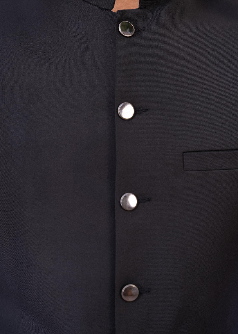 Black TR Suiting Waistcoat with Round Band Collar (2-Piece) - Image 4