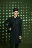 Black Embroidered Wash-and-Wear Waistcoat Kurta (3-Piece) - Image 2