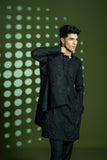 Black Embroidered Wash-and-Wear Waistcoat Kurta (3-Piece) - Image 3