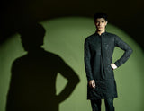 Black Embroidered Wash-and-Wear Waistcoat Kurta (3-Piece) - Image 5