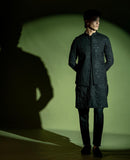 Black Embroidered Wash-and-Wear Waistcoat Kurta (3-Piece) - Image 8