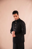 Black Embroidered Wash & Wear Waistcoat Kurta (3-Piece) - Image 5