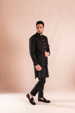 Black Embroidered Wash & Wear Waistcoat Kurta (3-Piece) - Image 6