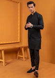 Black Embroidered Wash & Wear Waistcoat Kurta (3-Piece) - Image 5