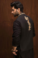 Black Embroidered Raw Silk Waistcoat (1-Pc) - Image 3