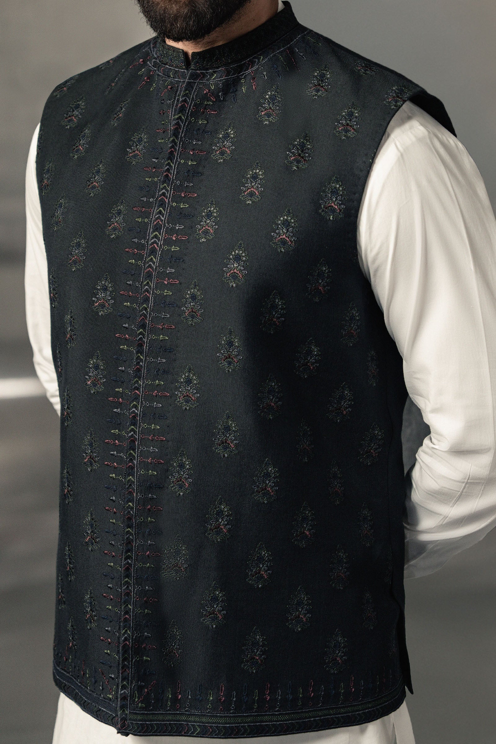 Black Embroidered Suiting Waistcoat (2-Piece) - Image 1