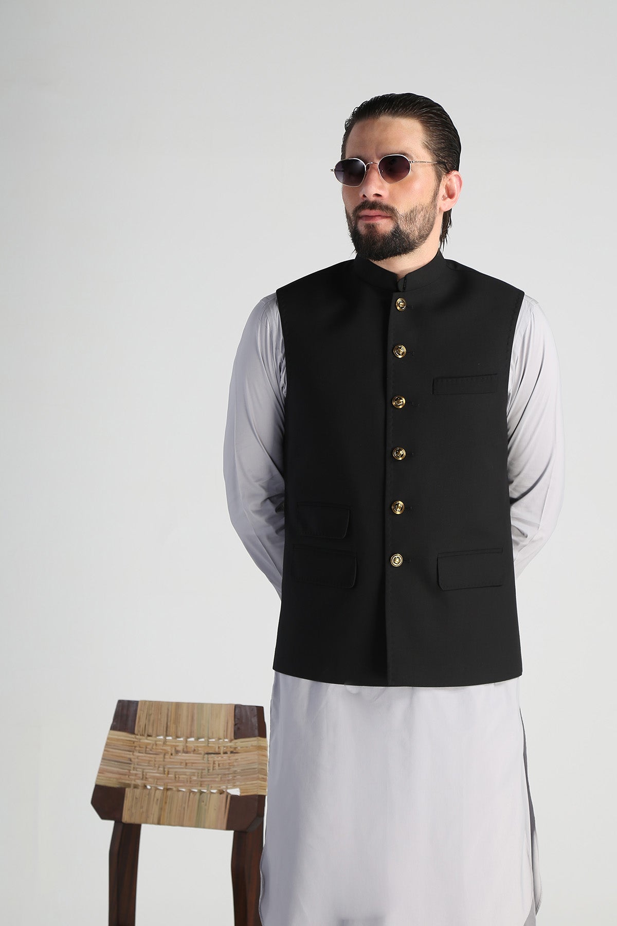 Black Textured Suiting Waistcoat (1-Pc) - Image 1