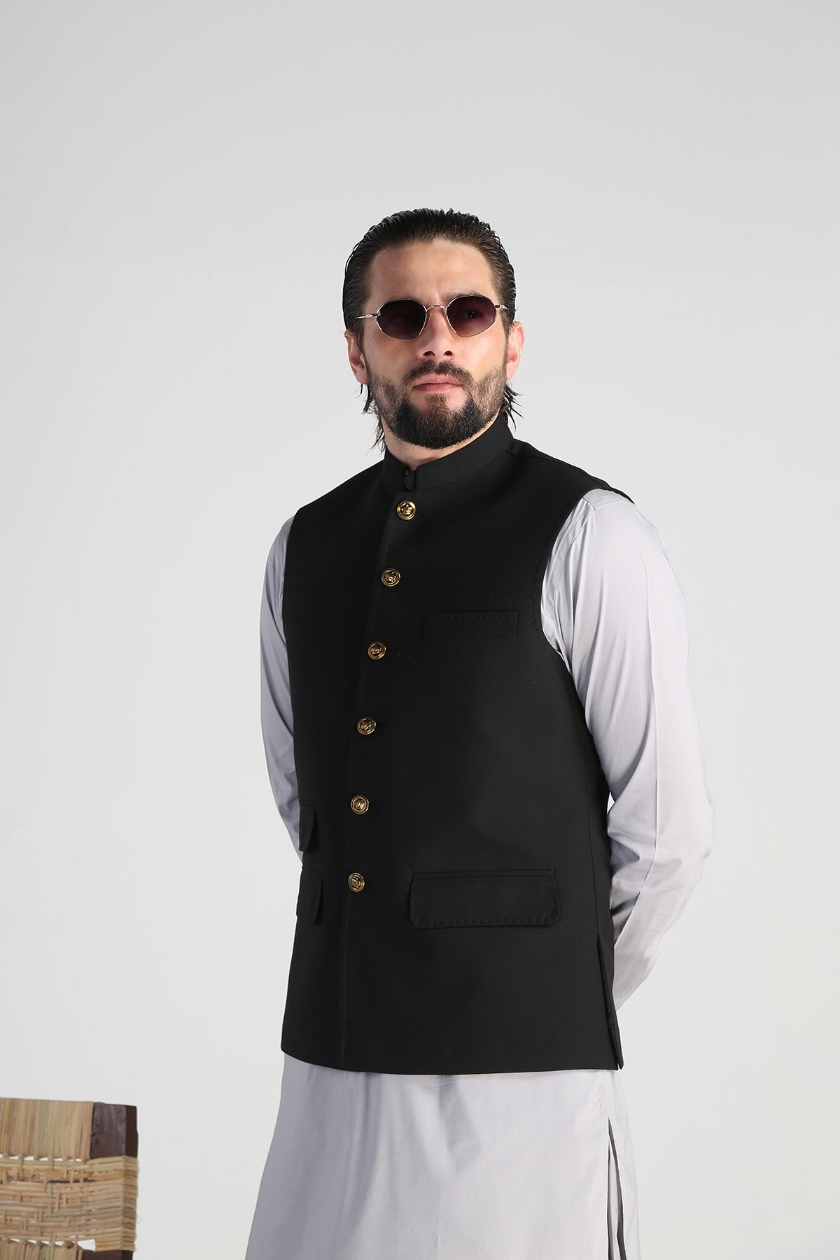 Black Textured Suiting Waistcoat (1-Pc) - Image 10