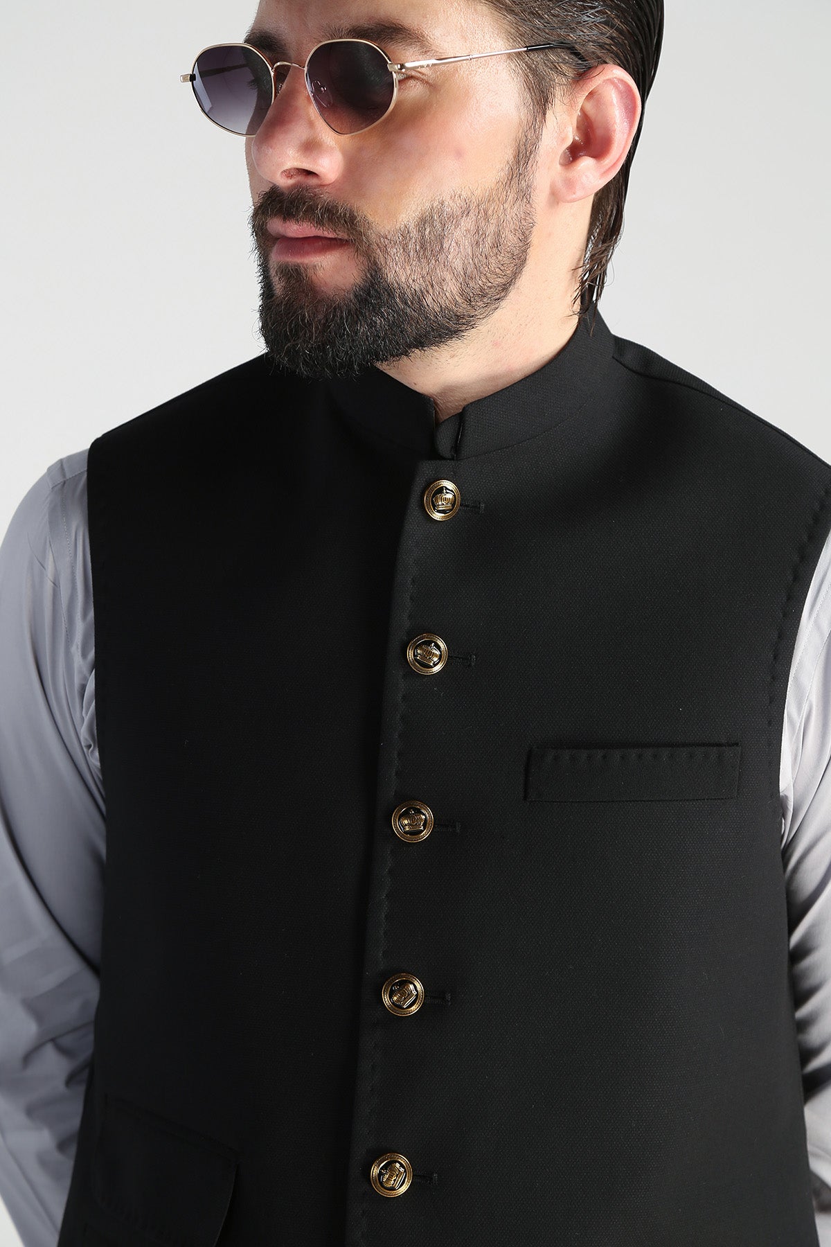 Black Textured Suiting Waistcoat (1-Pc) - Image 3