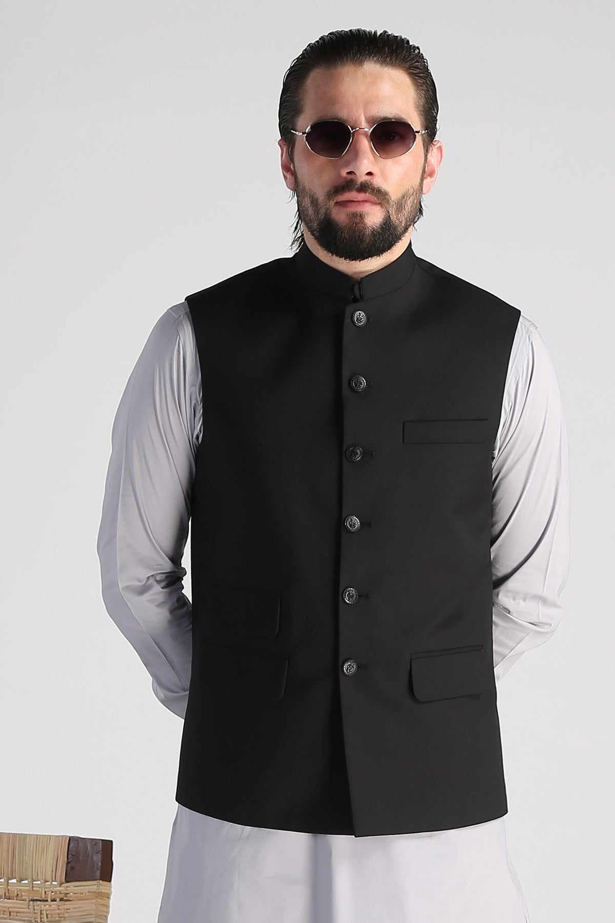 Black Textured Suiting Waistcoat (1-Pc) - Image 5