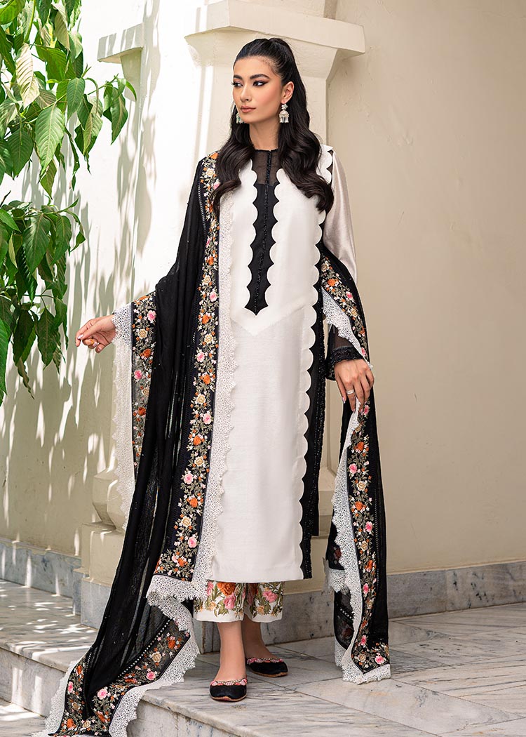 Black & White Embroidered Organza Cotton Net Salwar Kameez (3-Piece) - Image 1