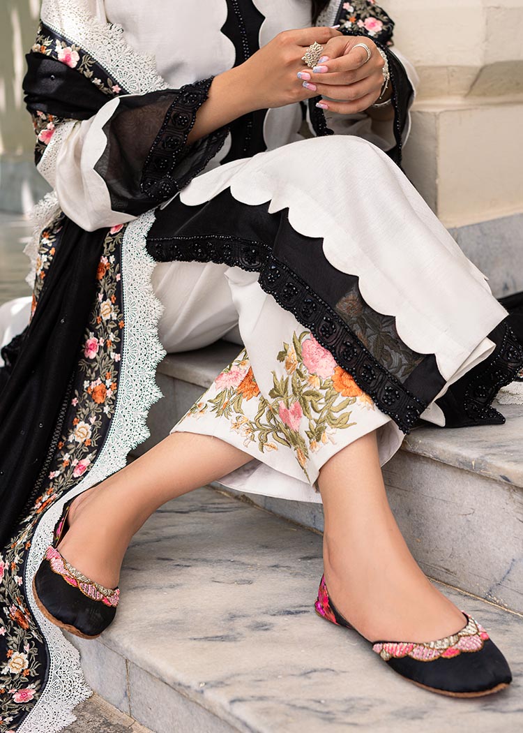 Black & White Embroidered Organza Cotton Net Salwar Kameez (3-Piece) - Image 3