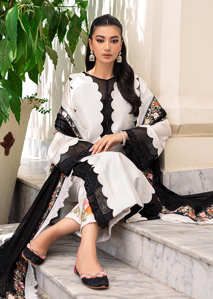 Black & White Embroidered Organza Cotton Net Salwar Kameez (3-Piece) - Image 4