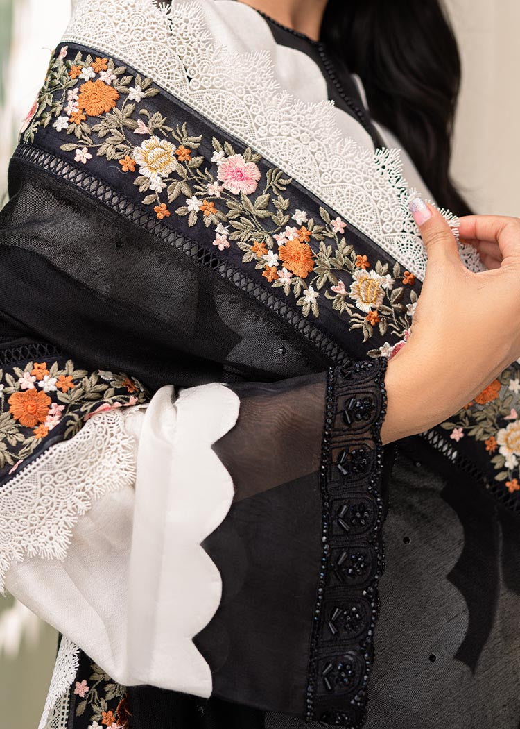 Black & White Embroidered Organza Cotton Net Salwar Kameez (3-Piece) - Image 5