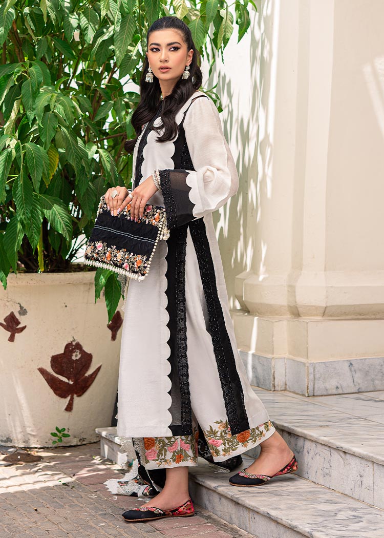 Black & White Embroidered Organza Cotton Net Salwar Kameez (3-Piece) - Image 6