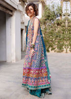 Blue Multicolour Embroidered Georgette Angharkha (2-Piece) - Image 3
